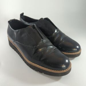 Zara Womens Black Patent Leather Loafer Shoes Slip On Round Toe US 7.5 EUR 38